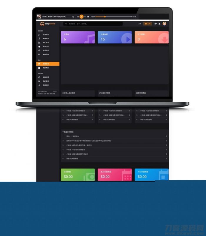整理黑色非常精美大气音乐歌曲DJ网站源码带自适应手机端-免费分享网